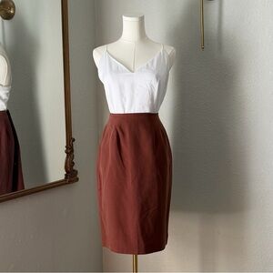 VTG 90s Jennifer Moore 100% Silk Pencil Skirt 8 Minimalist Old Money Brown Midi